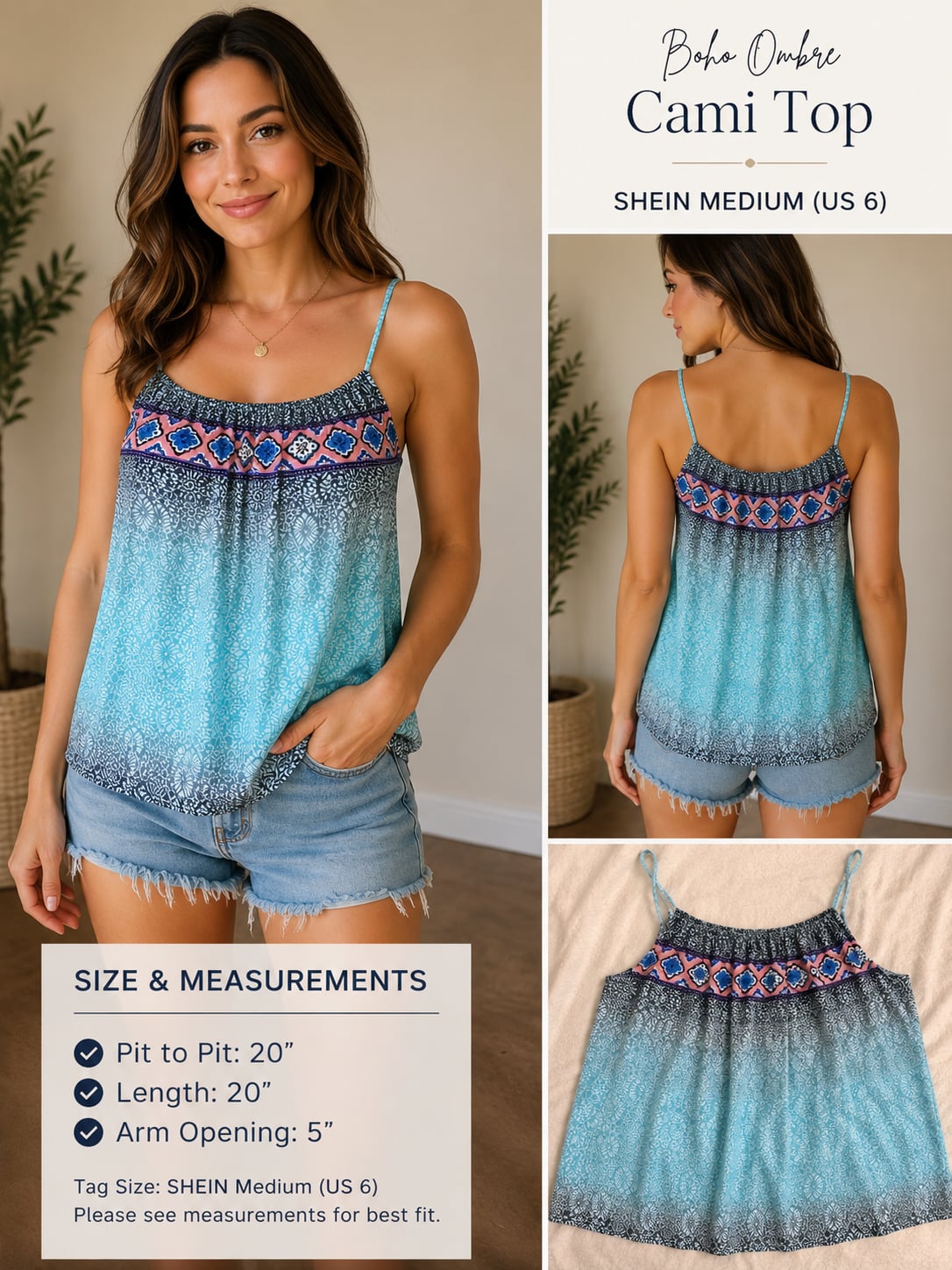 Shein Boho Ombre Cami Top Size M (Us 6)